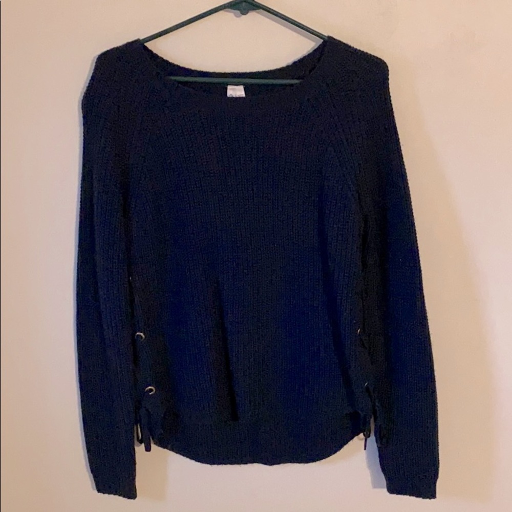 Navy Blue Sweater with detailing on the side